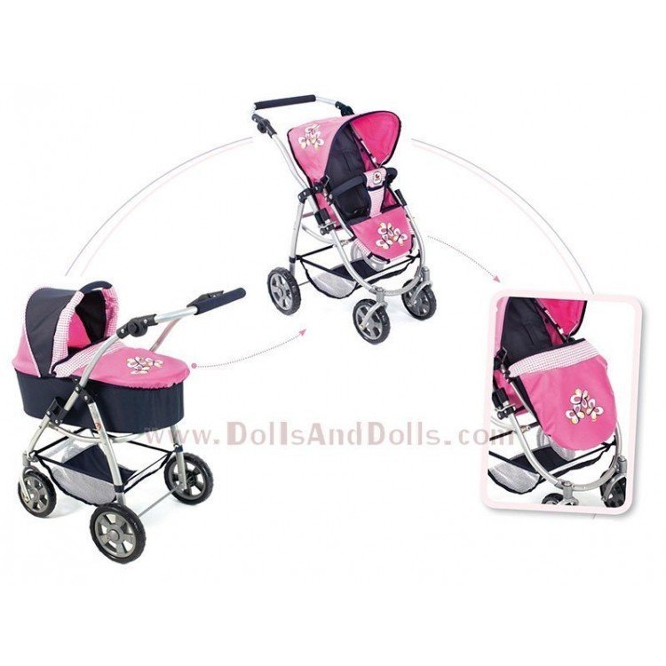 Emotion 2 in 1 carrozzina per bambole 77 cm - Combinazione sedia e navicella - Bayer Chic 2000 - Rosa e blu marino