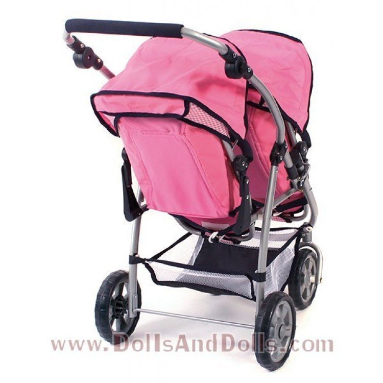 Passeggino gemellare per bambole, Bayer Chic 2000 Vario - Rosa-Marino mariposas 79 cm