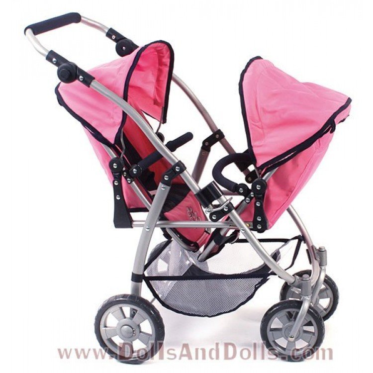 Passeggino gemellare per bambole, Bayer Chic 2000 Vario - Rosa-Marino mariposas 79 cm