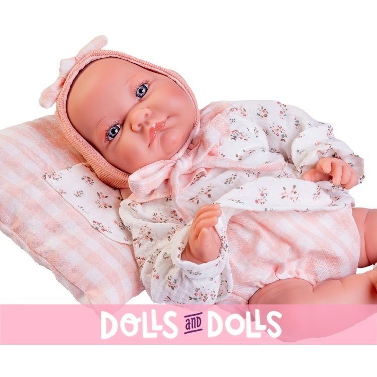 Bambola Antonio Juan 42 cm - La neonata Nica con cuffietta e cuscino con tasca