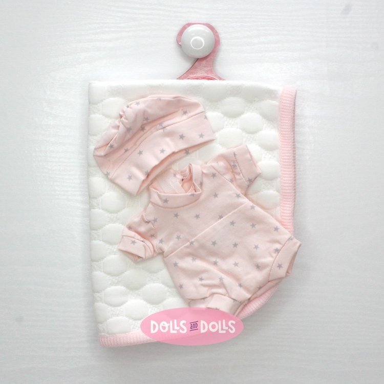 Completo per bambola Antonio Juan 26-27 cm - Coperta bianca per neonato con pagliaccetto stella e cappello