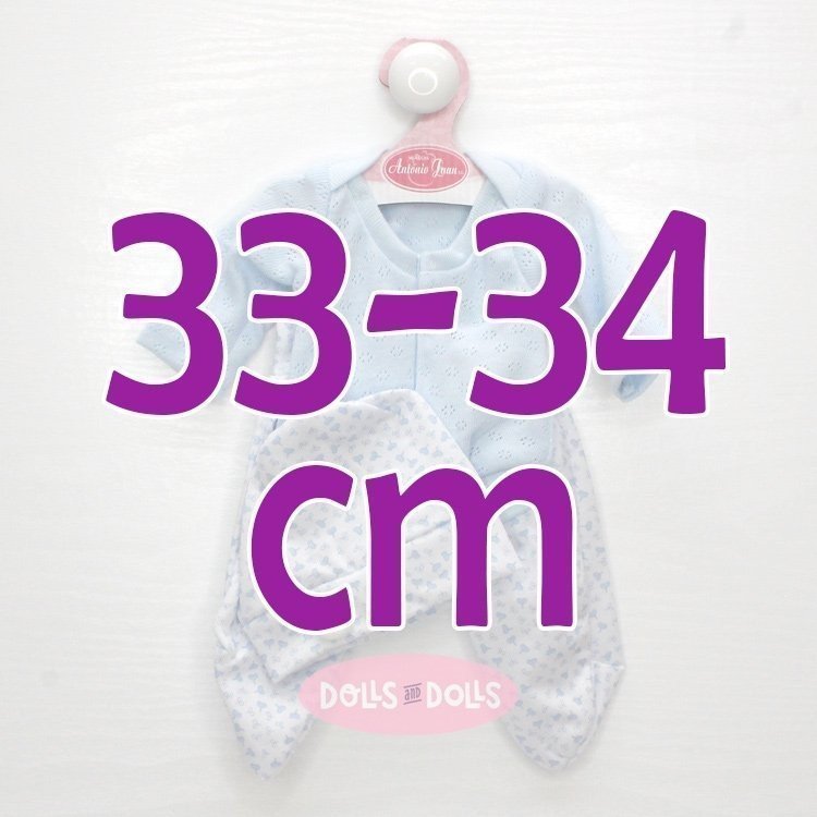 Completo per bambola Antonio Juan 33-34 cm - Body, leggings e cappello in blu e bianco