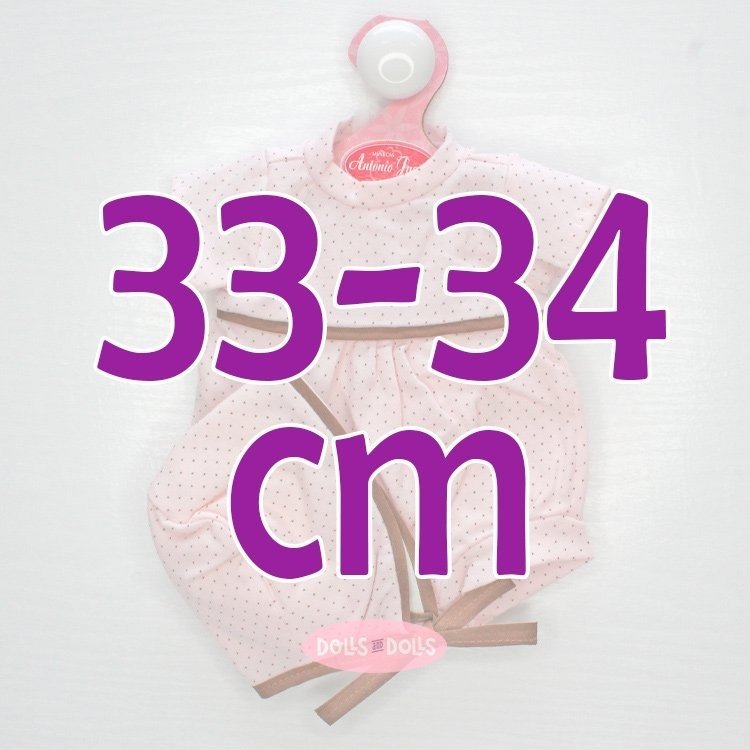 Completo per bambola Antonio Juan 33-34 cm - Tutina a pois rosa-marrone con cappellino