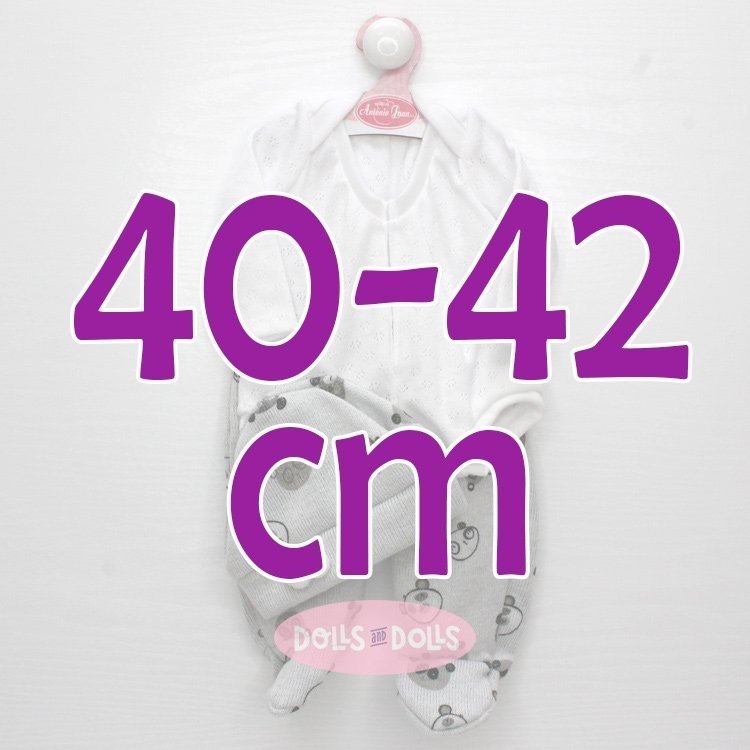 Completo per bambola Antonio Juan 40-42 cm - Body bianco con leggings e cappello da orsacchiotto grigio