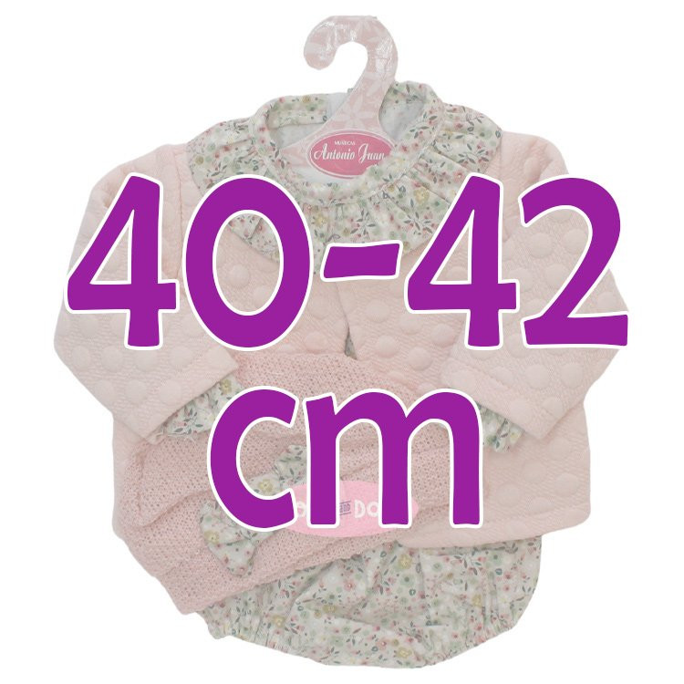 Completo bambola Antonio Juan 40 - 42 cm - Collezione Sweet Reborn - Completo floreale con giacca e cappello rosa
