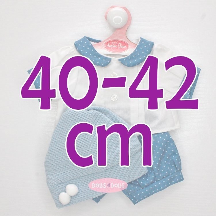Completo per bambola Antonio Juan 40-42 cm - Set blu-bianco con pois e cappello