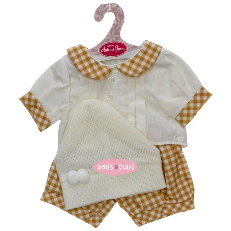 Completo per bambola Antonio Juan 40-42 cm - Completo a quadretti senape con cappello