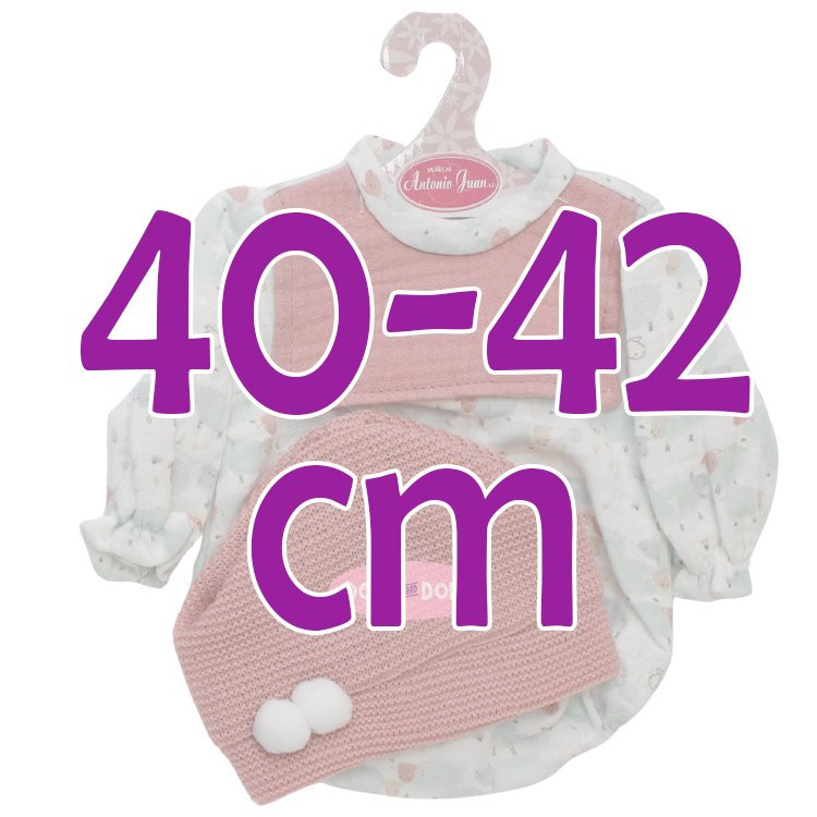 Completo per bambola Antonio Juan 40-42 cm - Tutina pecorelle con cappellino rosa