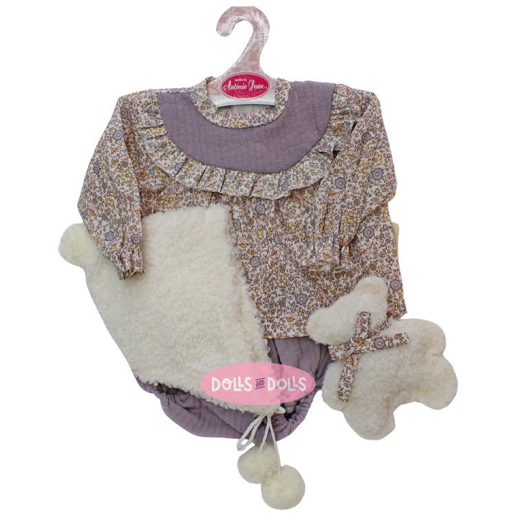 Completo bambola Antonio Juan 40 - 42 cm - Collezione Sweet Reborn - Abito a fiori colorati con dettagli viola