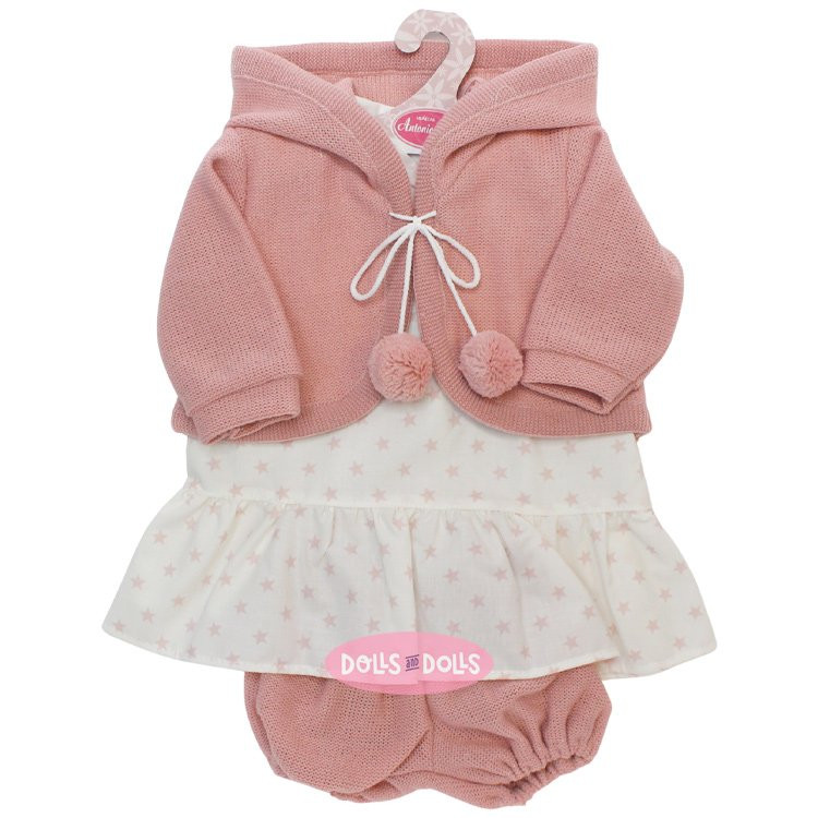 Completo per bambola Antonio Juan 52 cm - Collezione Mi Primer Reborn - Completo rosa a stelle con giacca