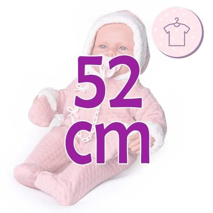 Completo per bambola Antonio Juan 52 cm - Collezione Mi Primer Reborn - Tuta rosa con cappuccio e guantini