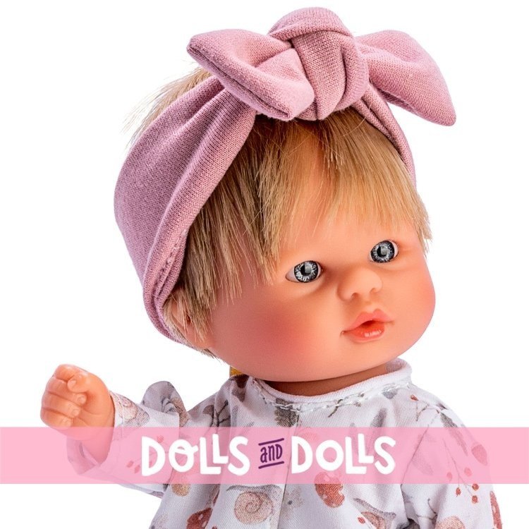 Bambola Así 20 cm - Ragazza Bomboncín con camicia a forma di lumaca, pantaloncini e diadema rosa