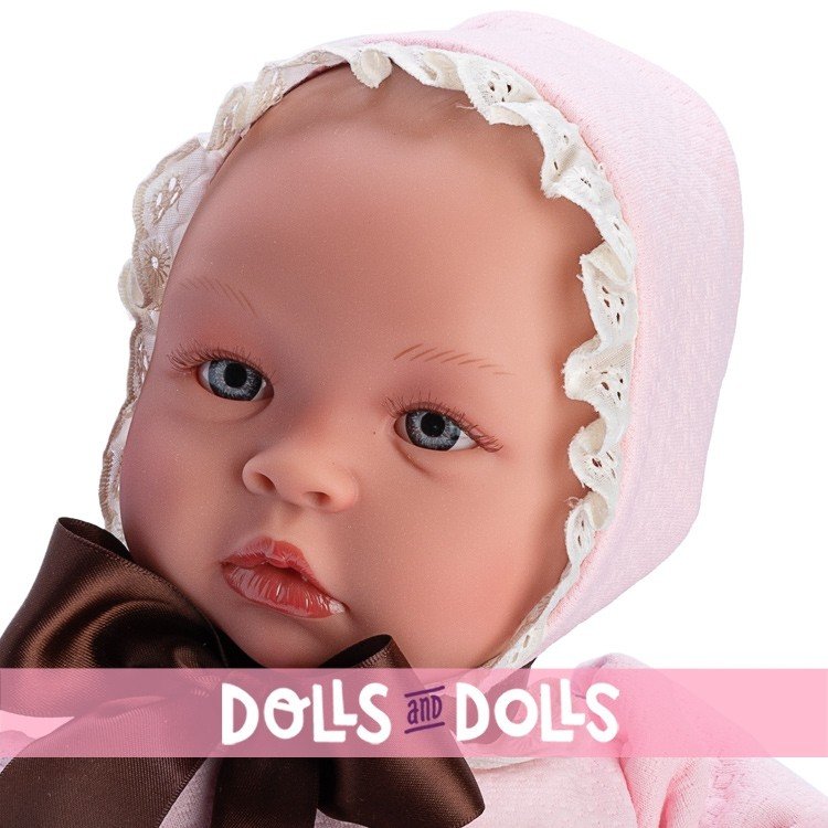 Bambola Así 46 cm - Leo con un vestito a fiori blu e una pettorina rosa