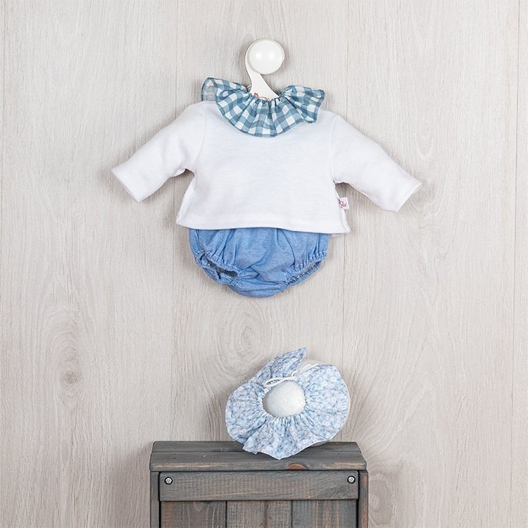 Completo per bambola Así 46 cm - Completo polo in denim e t-shirt con colletto blu per bambola Leo