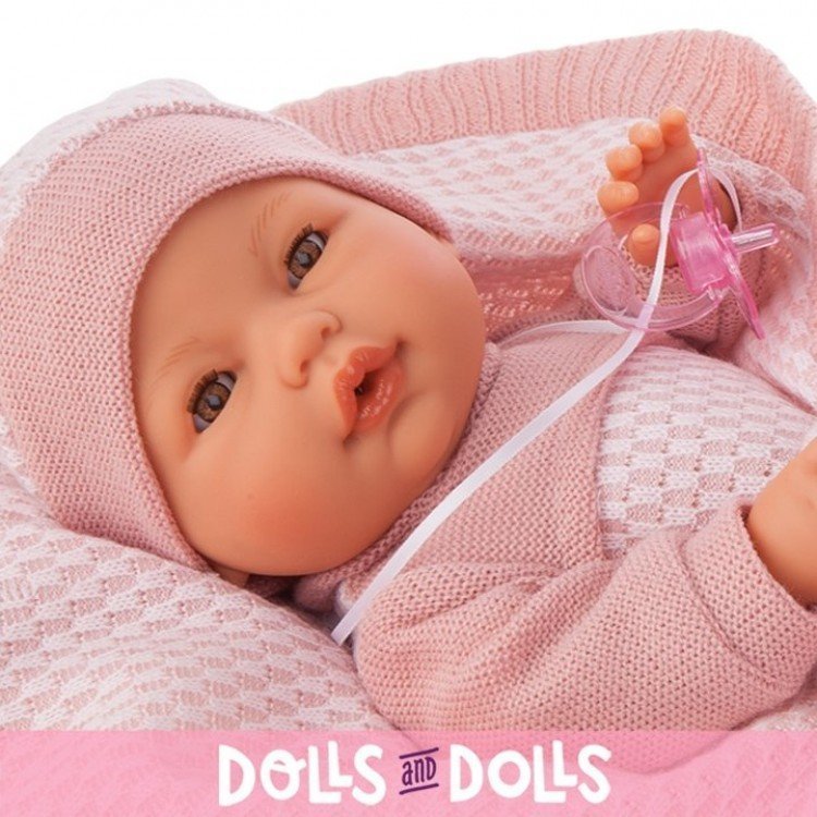 Bambola Antonio Juan 37 cm - Bimba con coperta rosa