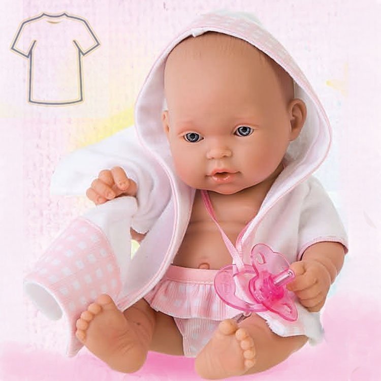 Completo bambola Antonio Juan - Accappatoio con asciugamano e mutandine rosa 26-27 cm