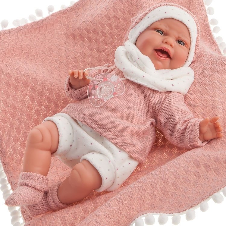 Bambola Antonio Juan 34 cm - Clara con coperta rosa con palline