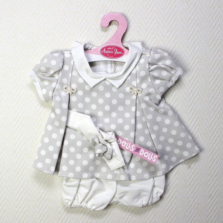 Completo bambola Antonio Juan - Abito grigio a pois e cerchietto 40-42 cm