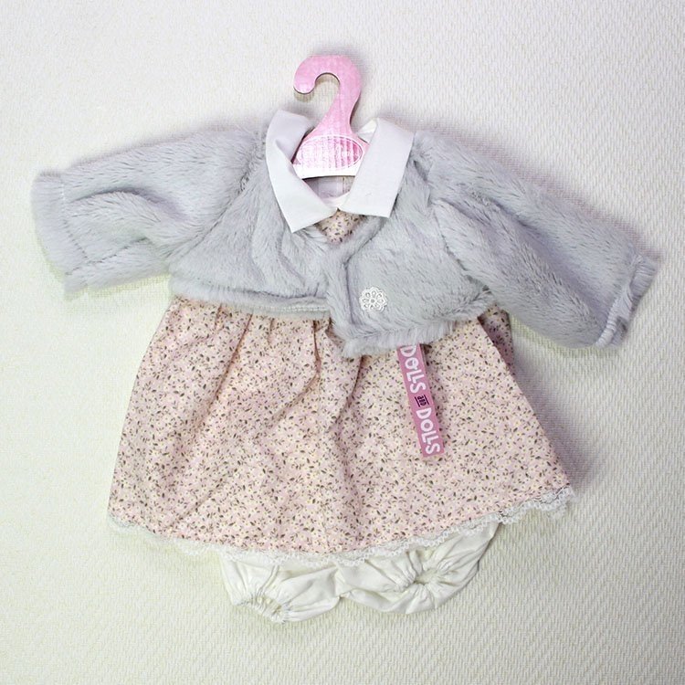 Completo bambola Antonio Juan - Abito rosa floreale con giacca grigia 40-42 cm