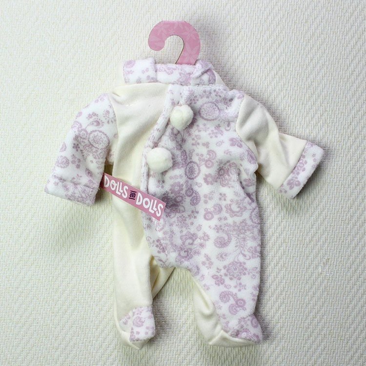 Completo bambola Antonio Juan - Pigiama bianco e beige con fiori e cappello 26-27 cm