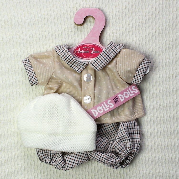 Completo bambola Antonio Juan - Pois e quadrati, e cappello blu 26-27 cm