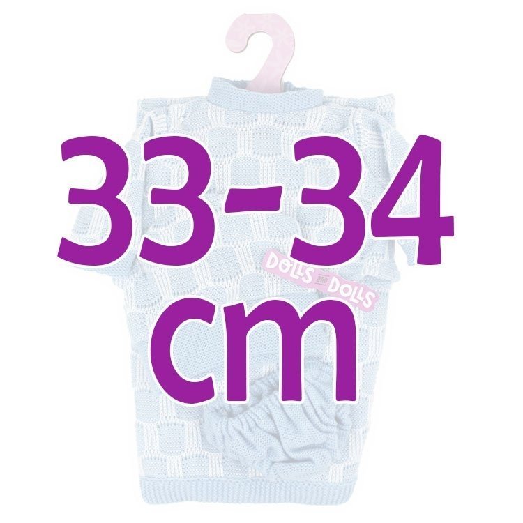 Completo bambola Antonio Juan 33-34 cm - Completo blu in maglia con cappello e coperta abbinati