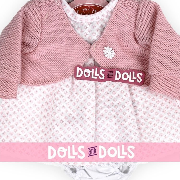Completo bambola Antonio Juan 33-34 cm - Completo rosa stampato a quadri con giacca rosa