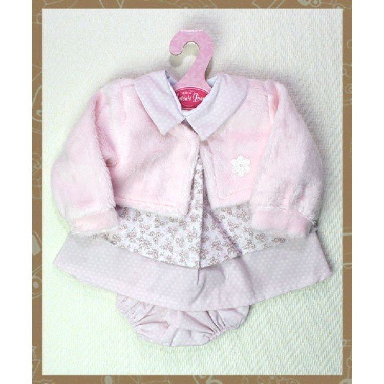 Vestido rosa flores y motas con chaqueta 40-42 cm