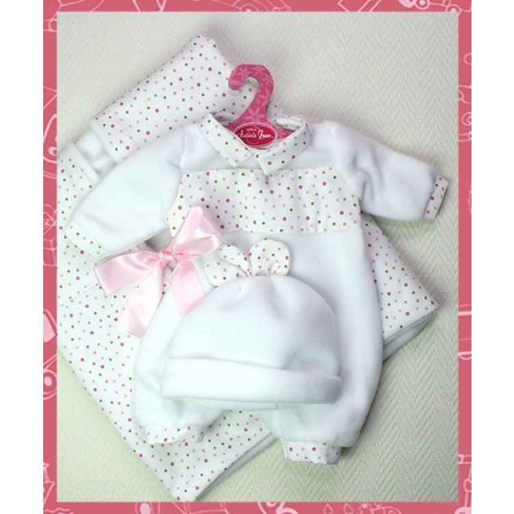 Pijama blanco con motas con gorro y arrullo 40-42 cm