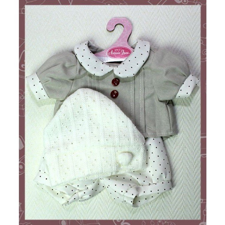 Conjunto beige motas marrones con gorro blanco 40-42 cm