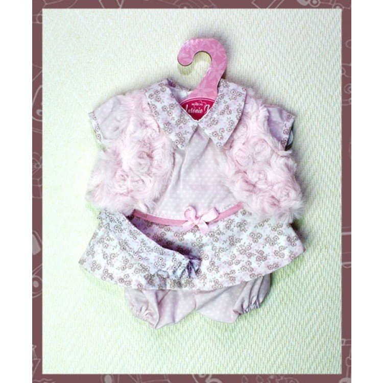 Vestido rosa flores y motas con chaleco y turbante 26-27 cm