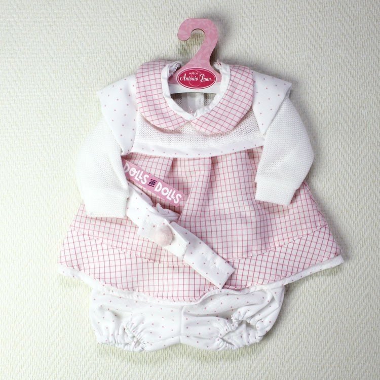 Completo bambola Antonio Juan - Abito a scacchi rosa e bianco e fascia 40-42 cm