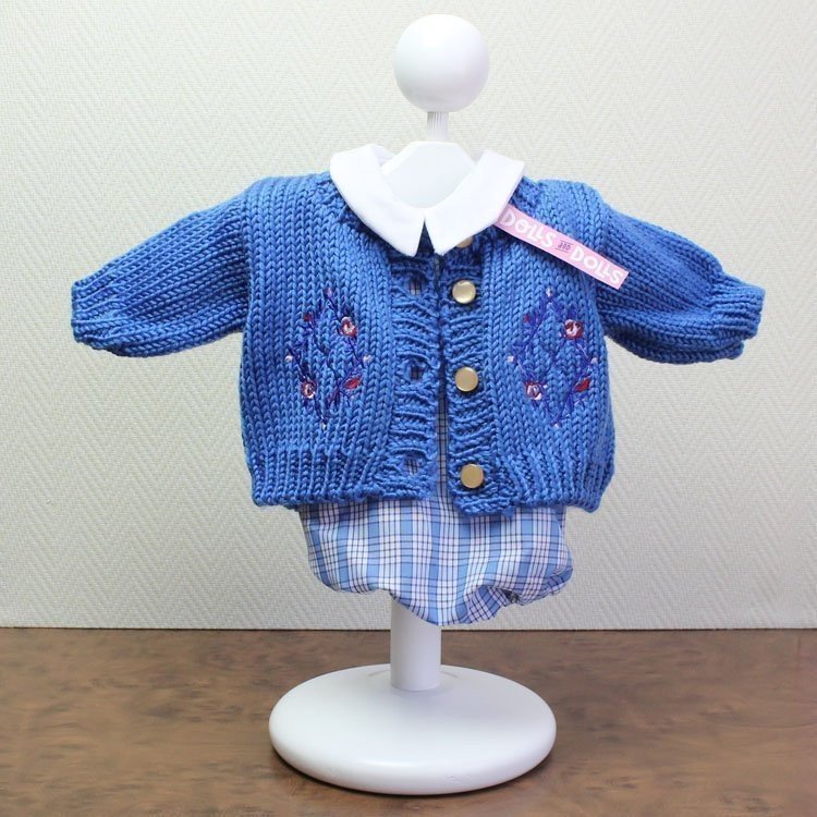 Completo bambola Antonio Juan - Pagliaccetto e giacca in maglia blu con ricami 40-42 cm