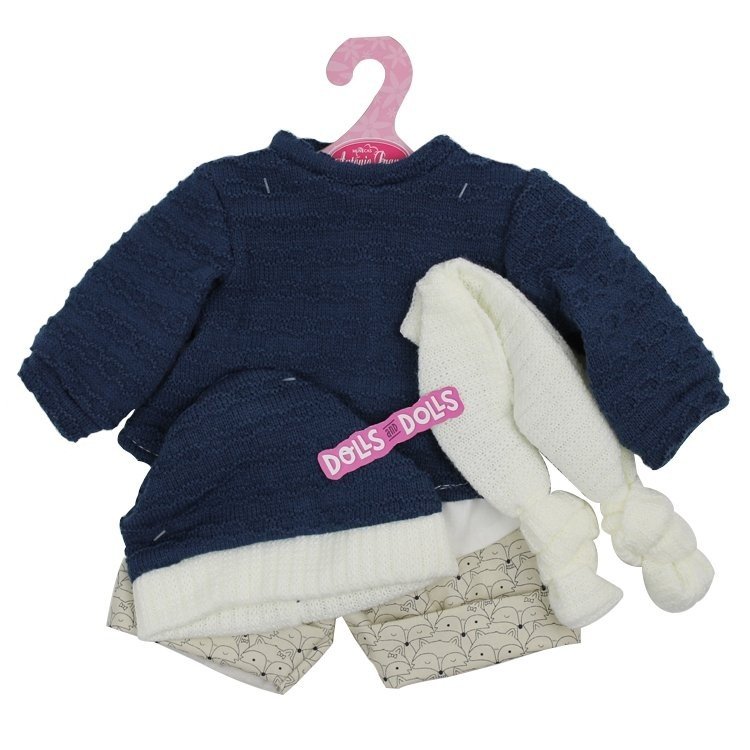 Completo bambola Antonio Juan 40-42 cm - Completo blu navy stampato con cappello e sciarpa