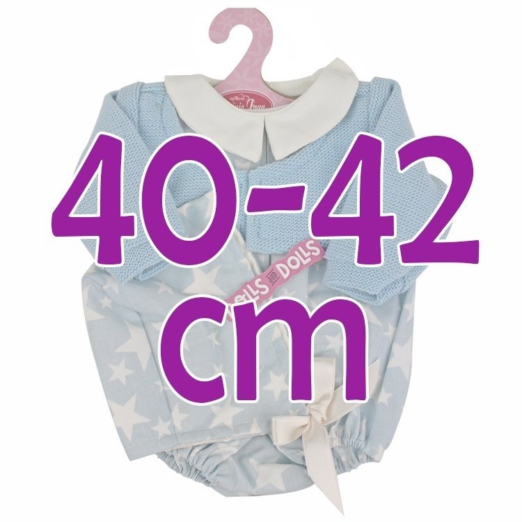 Completo bambola Antonio Juan 40-42 cm - Tutina stampa stelle blu con cappuccio e giacca