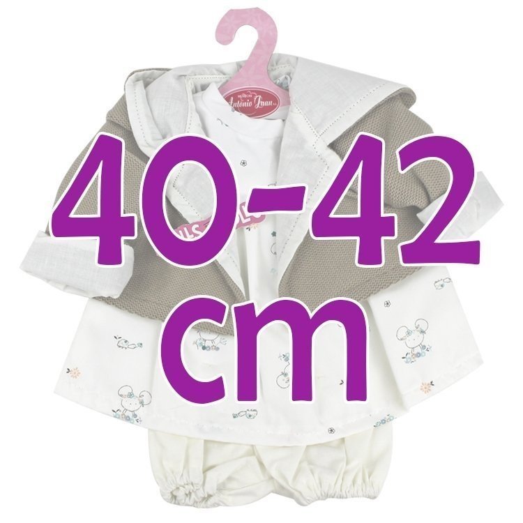 Completo bambola Antonio Juan 40-42 cm - Abito stampato con giacca marrone con cappuccio