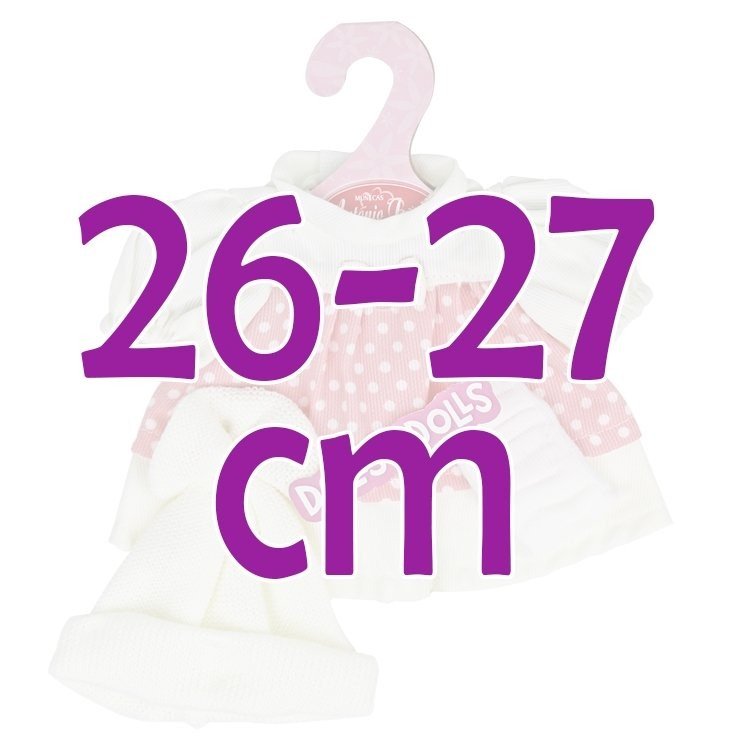Completo bambola Antonio Juan 26-27 cm - Abito a pois bianco e rosa con cappello