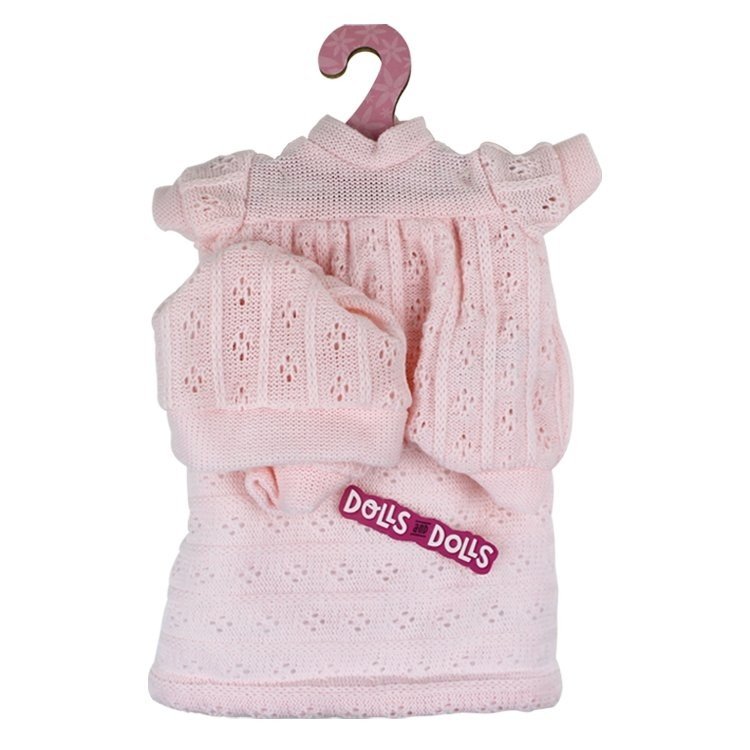 Completo bambola Antonio Juan 33-34 cm - Completo rosa in maglia con cappello e coperta
