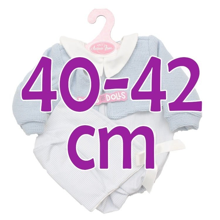 Completo per bambola Antonio Juan 40-42 cm - Pagliaccetto a righe con giacca celeste e cappuccio