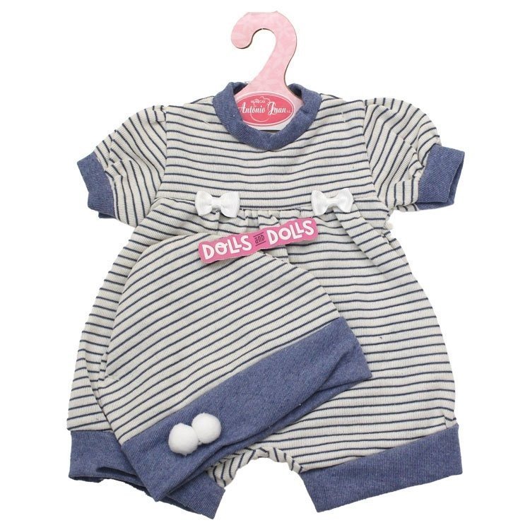 Completo per bambola Antonio Juan 40-42 cm - Pagliaccetto a righe blu con cappello
