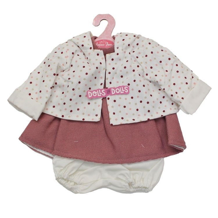 Completo per bambola Antonio Juan 40-42 cm - Abito rosa antico con giacca a pois