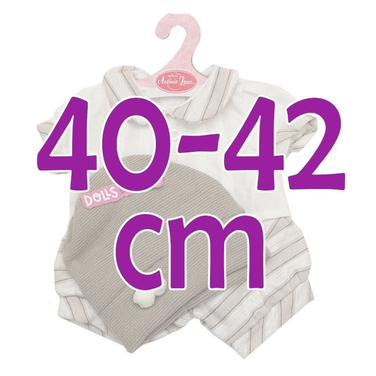 Completo per bambola Antonio Juan 40-42 cm - Completo a righe bianche e beige con cappello
