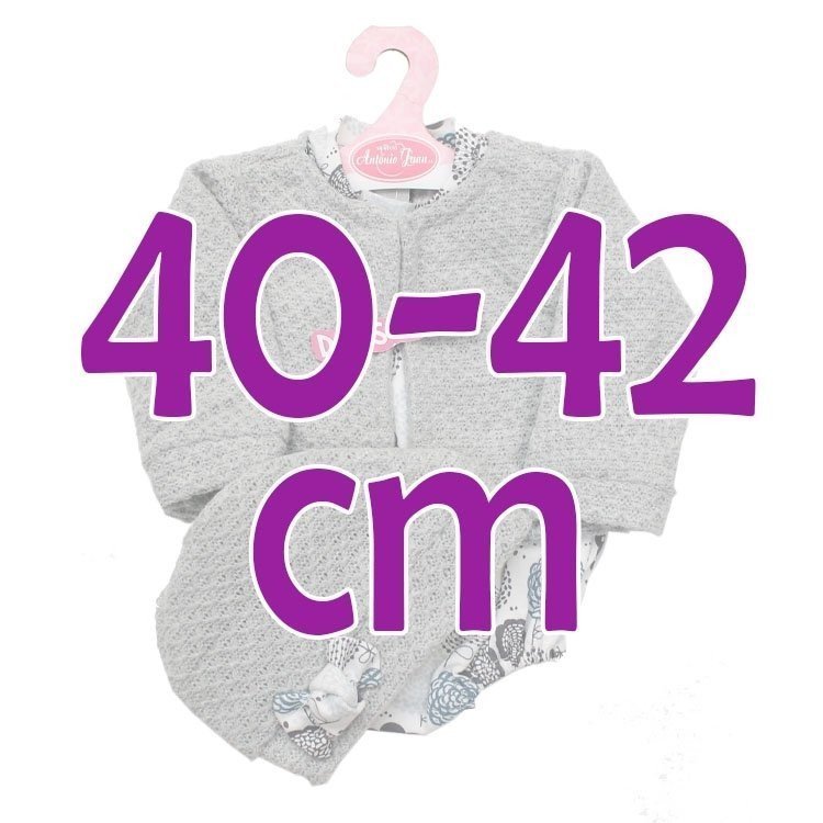 Completo per bambola Antonio Juan 40-42 cm - Pagliaccetto stampato con cappello e giacca grigi