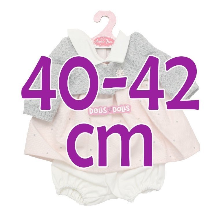 Completo per bambola Antonio Juan 40-42 cm - Abito rosa chiaro a pois grigi e giacca grigia