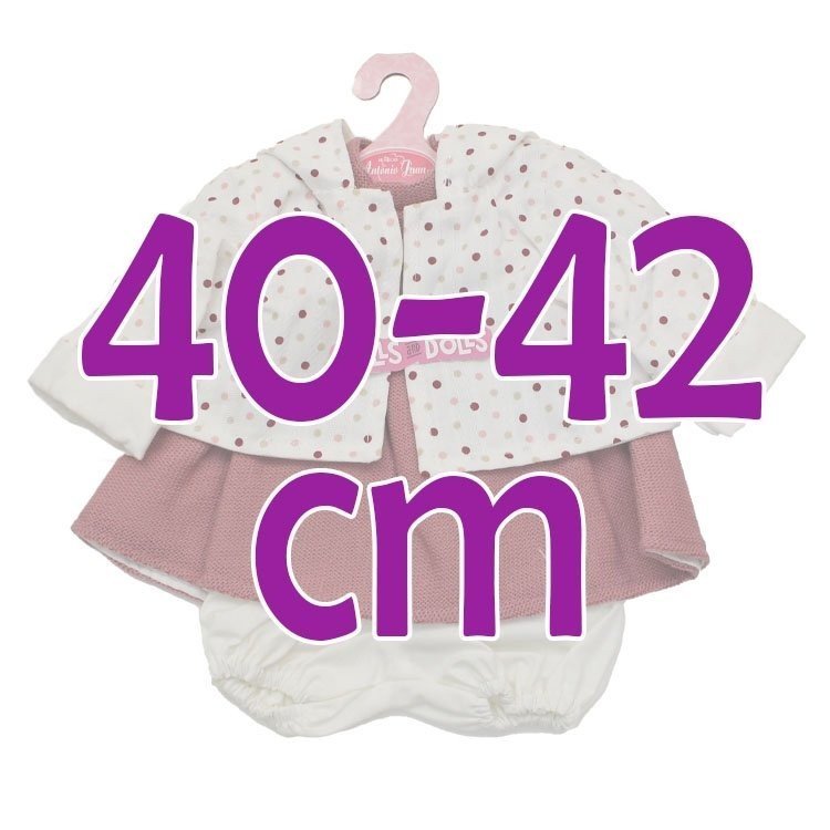 Completo per bambola Antonio Juan 40-42 cm - Abito rosa antico con giacca a pois