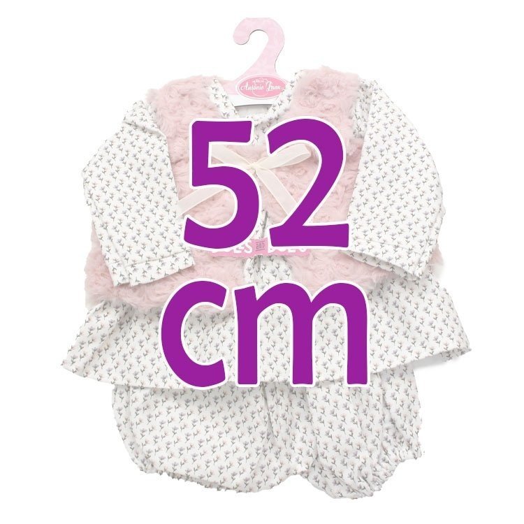 Completo per bambola Antonio Juan 52 cm - Collezione Mi Primer Reborn - Completo floreale con gilet rosa