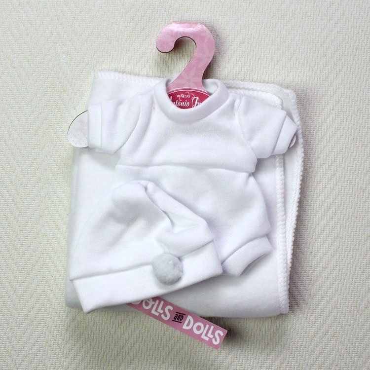 Completo bambola Antonio Juan - Tutina bianca con cappello e coperta bianca 26-27 cm