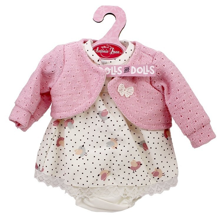 Completo bambola Antonio Juan 33-34 cm - Completo stampato Birdy con giacca rosa