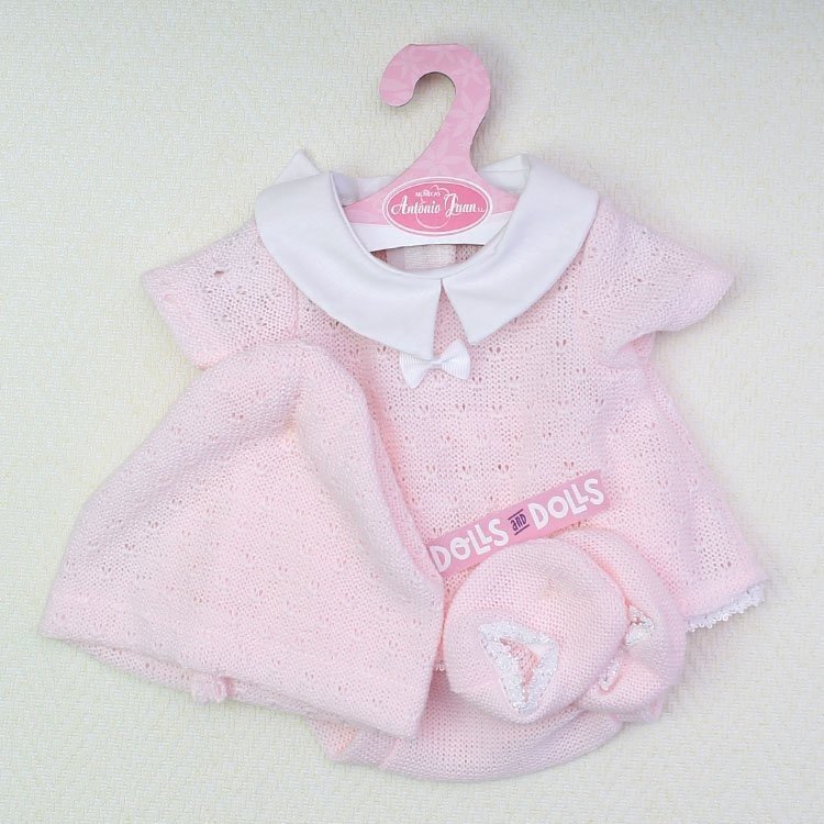 Completo bambola Antonio Juan 40-42 cm - Abito in maglia rosa chiaro con mutandine, cappello e stivaletti