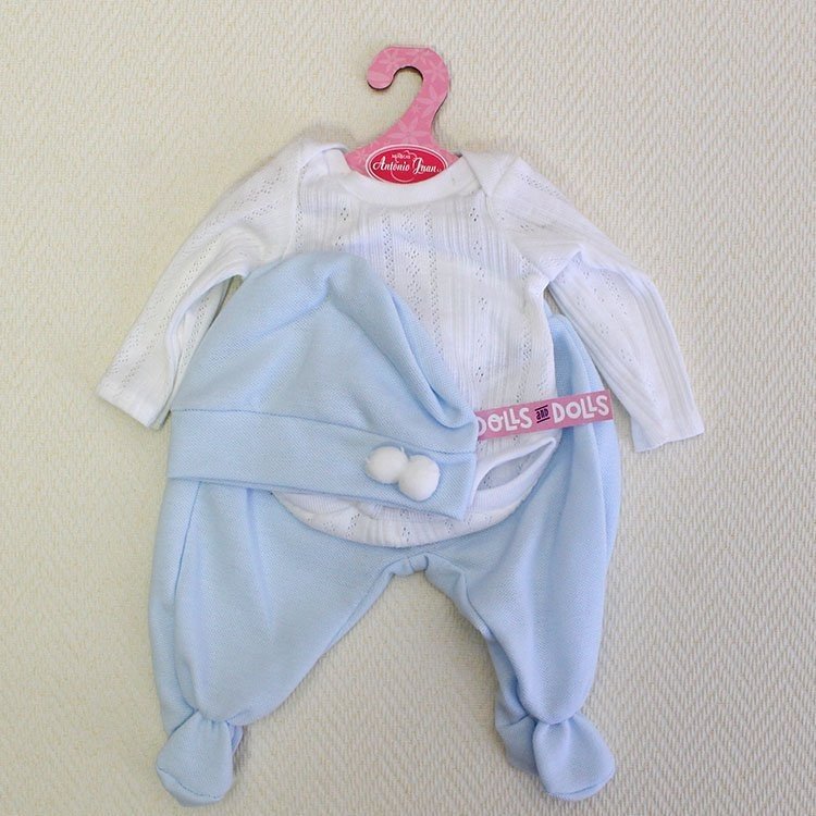 Completo bambola Antonio Juan - Body maniche lunghe, leggings e cappello - blu-bianco 40-42 cm